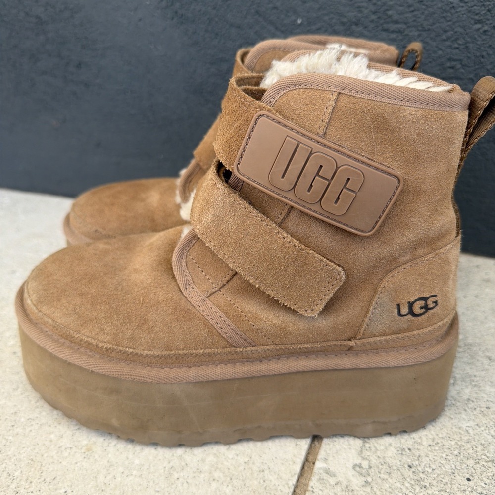 UGG NEUMEL PLATFORM DOUBLE STRAP WOMEN BOOTS SUEDE CHESTNUT US 5 UK